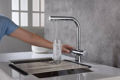 Смеситель Timo Saona 2356/00FL для кухни с подключением фильтра и выдвижной лейкой, хром