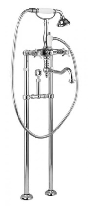 LORD-VDPS2-01-Bi Напольный смеситель для ванны с поворотным изливом,ручным душем и кронштейном для слива-перелива Исполнение: Хром, Ручки: Белый  LORD-VDPS2-01-Bi Напольный смеситель для ванны с поворотным изливом,ручным душем и кронштейном для слива-перелива Исполнение: Хром, Ручки: Белый