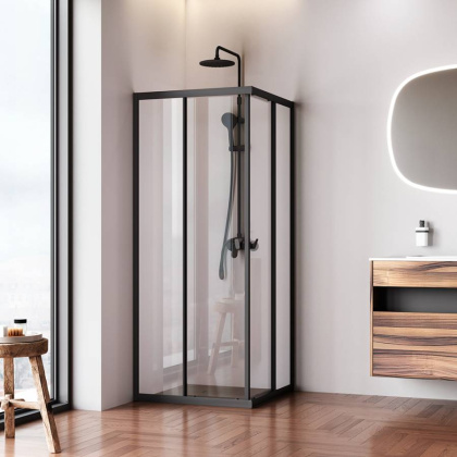 W87G-403-8080-BТ Sunny Душевое ограждание квадратное, раздвижные двери 80x80 черный,стекло прозрачное