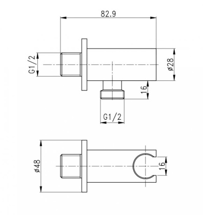 CZR-AI12-01 Штуцер с держателем ручного душа, хром CZR-AI12-01 Штуцер с держателем ручного душа, хром