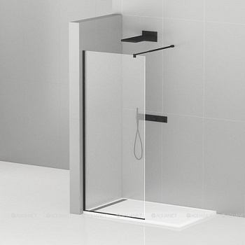 LIBERTA-L-1-95-C-NERO Душевая перегородка с односторонним входом, стекло прозрачное, профиль чёрный, 950x1950 мм