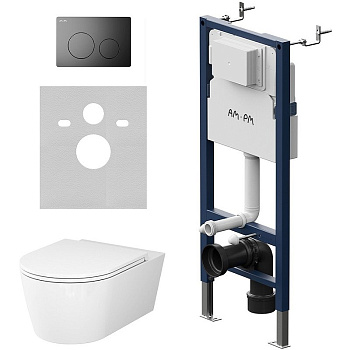 IS90138.8F1701 Инсталляция с клавишей PrimeFit L, мат.черный, с подвесным унитазом Func 54 FlashClean с сид м/л