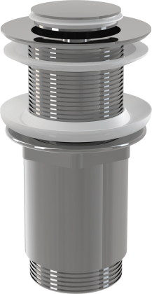 Донный клапан сифона для умывальника CLICK/CLACK 5/4", цельнометаллический с малой заглушкой, без перелива, для пластиковых и стеклянных умывальников