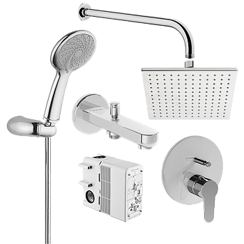 Набор встроенной душевой системы Win S на 3 направления, хром (верхняя лейка, излив, ручной душ, смеситель встроенный внешняя и внутренняя часть)