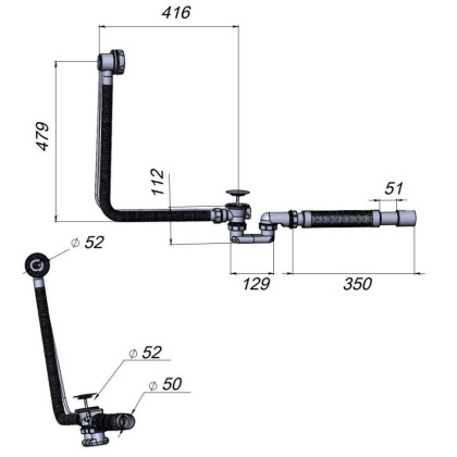 W90A-1000-OFL слив-перелив длиной 1000 мм для ванны, комплект