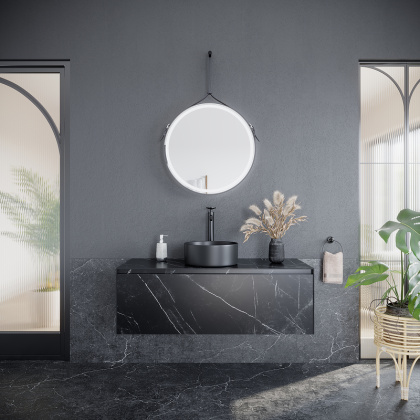 Тумба подвесная SANCOS Stone из керамогранита с одним выдвижным ящиком и столешницей из керамогранита 1200х400х495, керамогранит Nero Marquina, арт. ST120NM Тумба подвесная SANCOS Stone из керамогранита с одним выдвижным ящиком и столешницей из керамогранита 1200х400х495, керамогранит Nero Marquina, арт. ST120NM