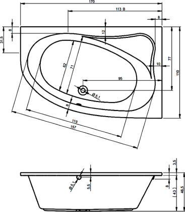Акриловая ванна Riho Lyra 170x110 L Акриловая ванна Riho Lyra 170x110 L