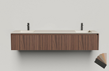 Подвесная тумба Domino 2000, шпон, для двух встраиваемых раковин, гладкий фасад