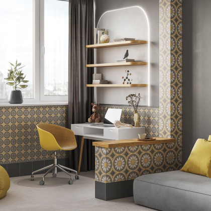 Декор VT\A463\5009 Эрмитаж 4 желтый/оранжевый/серый 20см*20см*6,9мм (1уп/10шт)матовый, шт