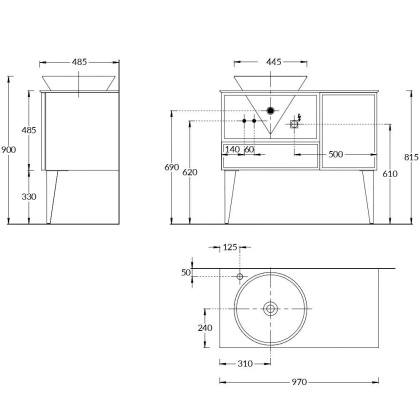 Тумба CONO подвесная с открытой полкой и ящиками 97, белая матовая-мальва CO.97\MAL