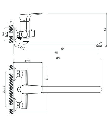 Смеситель д/ванны с длинным изливом SIERRA, арт.14221SR