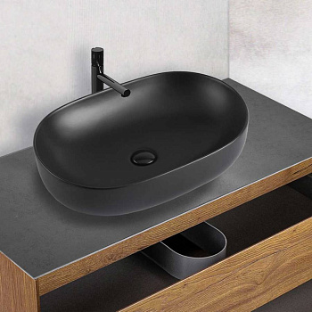 Раковина керамическая Vincea VBS-113MB, 600*415*135, накладная, цвет черный матовый Раковина керамическая Vincea VBS-113MB, 600*415*135, накладная, цвет черный матовый