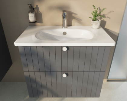 Тумба с раковиной Vitra Root Groove 60 см с круглой раковиной, 2 ящика, матовый серый