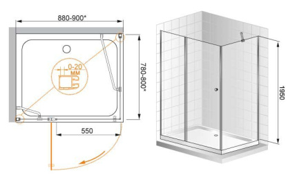 ELENA-W-AH-1-90/80-C-Cr Душевой уголок