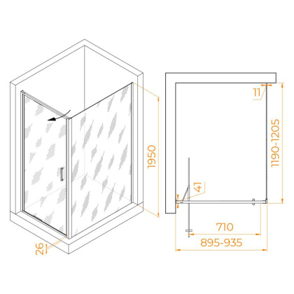 Душевой уголок  90*120*195 RGW SV-145B (SV-05B + Z-050-2B) Прямоуг./Чёрный/Прозрачное/8 мм (Easy)