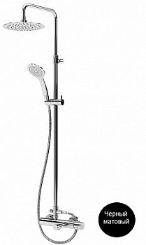 LEAF-CVDA-23-NOP Душевая стойка телескопическая, с изливом с верхним и ручным душем, верхний душ диаметр 230 мм АБС пластик, исполнение черный матовый