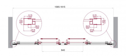 LUCE-BF-2-160-C-Cr Душевая дверь, Условный размер, мм:1600x1950 Габариты с диапазоном регулировок, мм:(1585-1615) 