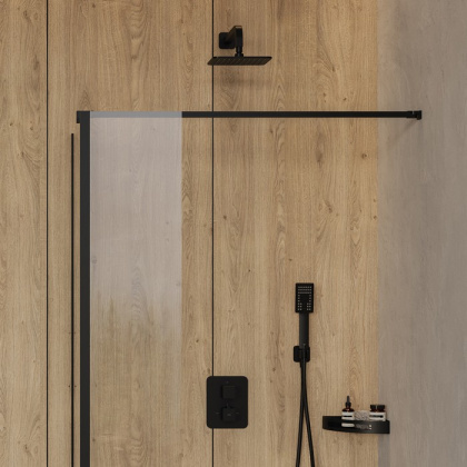 Полка-корзинка для душа угловая OMNIRES 20,5х20,5 см UN10332BL (черная BLM)