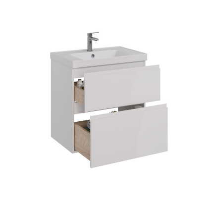 Тумба Lemark VEON 70см под 1 раковину, подвесная/напольная, 2 ящика, цвет корпуса, фасада: Белый глянец