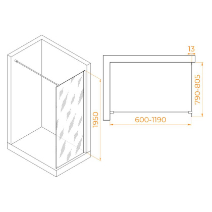 Душевая перегородка  80*195 RGW WA-010 B Чёрный/Тонированное(серое)/8 мм
