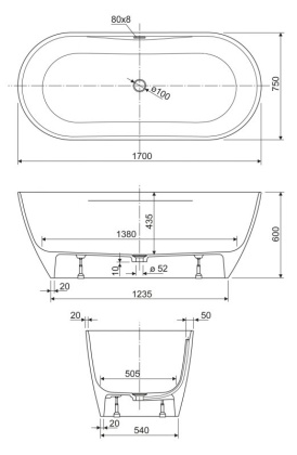 TITAN-ROUND-170-75-57 Ванна из литьевого мрамора Цвет Белый  TITAN-ROUND-170-75-57 Ванна из литьевого мрамора Цвет Белый