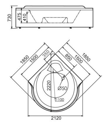 Акриловая ванна Gemy 185х185 G9088 O