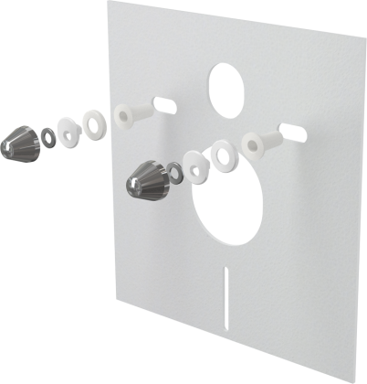 Звукоизоляционная плита для подвесного унитаза и для биде с принадлежностями и колпачками (хромированными)