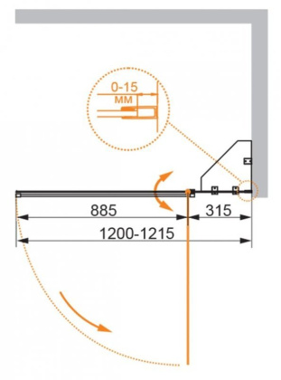 Шторка на ванну ECO-O-V-12-120/140-P-Cr-L Условные размеры,мм:1200x1400 Габариты с диапазоном регулировок, мм:(1200-1215)x1400 