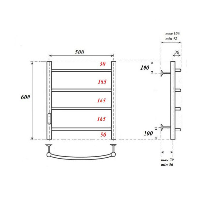 Полотенцесушитель электрический Point Афина PN04756W П4 500x600 диммер слева, белый Полотенцесушитель электрический Point Афина PN04756W П4 500x600 диммер слева, белый