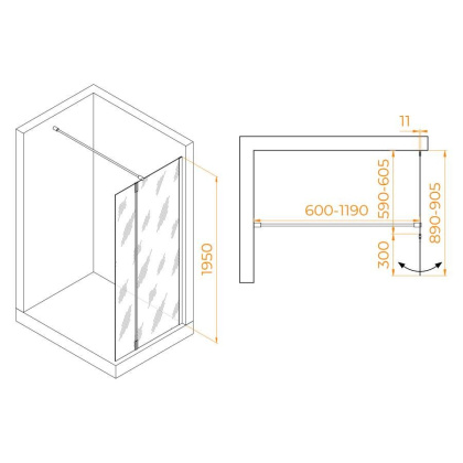 Душевая перегородка RGW WA-050B (WA-002B + Z-070B), 351005063-14