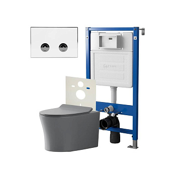 Сет: Система инсталляции пневматическая Point Элемент П для подвесного унитаза PN45121 + Клавиша смыва для пневматической инсталляции Point Венера, белый/хром, PN44071WC + Унитаз подвесной Point Вега безободковый, сер мат, PN41711GM Сет: Система инсталляции пневматическая Point Элемент П для подвесного унитаза PN45121 + Клавиша смыва для пневматической инсталляции Point Венера, белый/хром, PN44071WC + Унитаз подвесной Point Вега безободковый, сер мат, PN41711GM