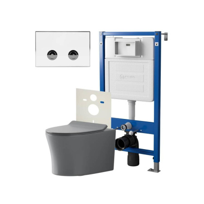 Сет: Система инсталляции пневматическая Point Элемент П для подвесного унитаза PN45121 + Клавиша смыва для пневматической инсталляции Point Венера, белый/хром, PN44071WC + Унитаз подвесной Point Вега безободковый, сер мат, PN41711GM Сет: Система инсталляции пневматическая Point Элемент П для подвесного унитаза PN45121 + Клавиша смыва для пневматической инсталляции Point Венера, белый/хром, PN44071WC + Унитаз подвесной Point Вега безободковый, сер мат, PN41711GM