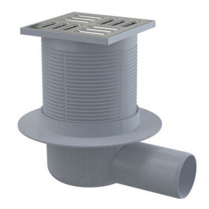 Сливной трап 105×105/50 мм боковой сток, решетка из нержавеющей стали, гидрозатвор комбинированный SMART