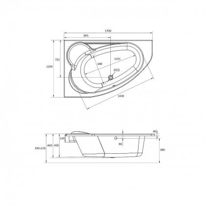 Акриловая ванна Cersanit Kaliope 170x110 L 63443