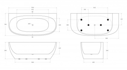Акриловая ванна без перелива BELBAGNO BB83-1700-W0 Акриловая ванна без перелива BELBAGNO BB83-1700-W0