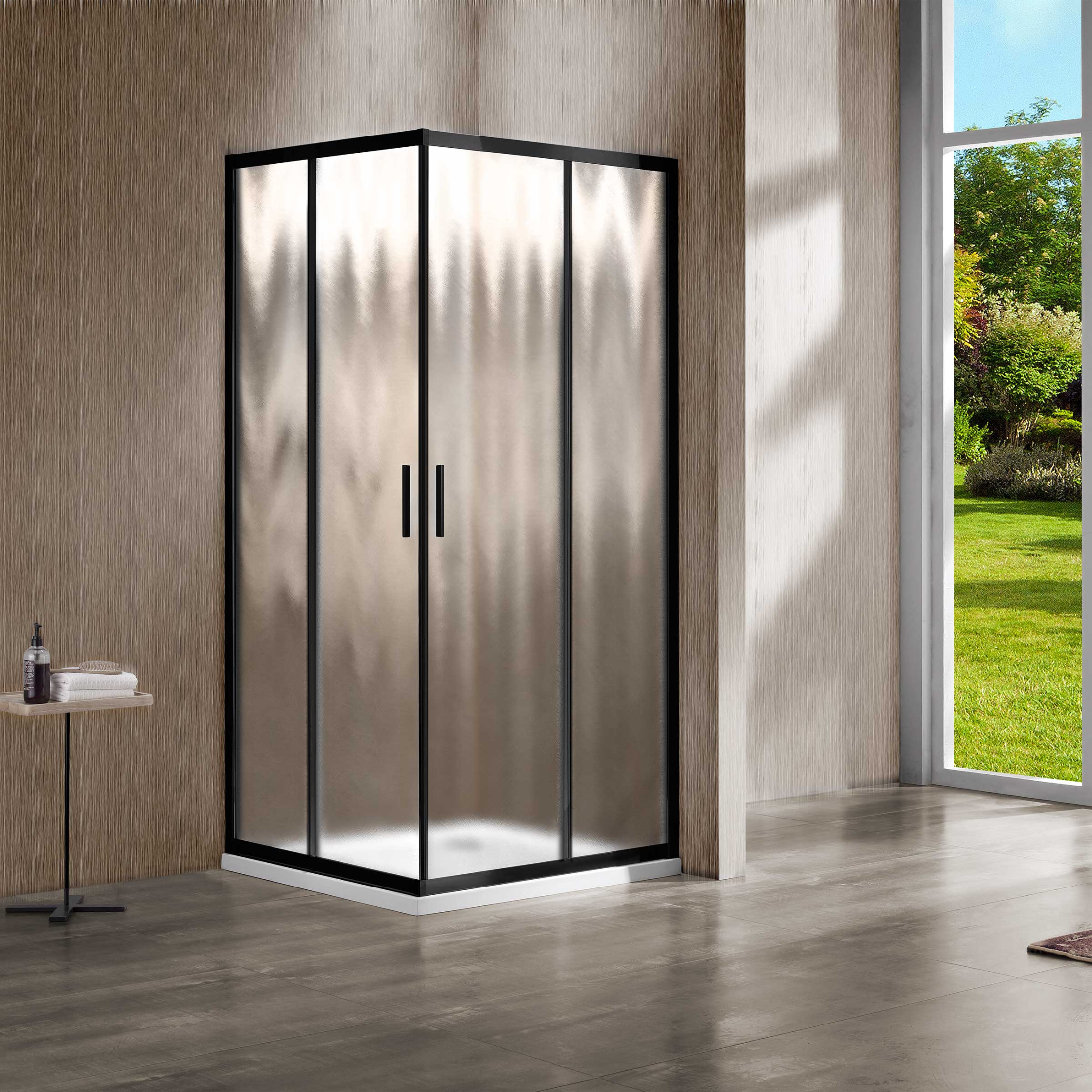 Душевой уголок Garda VSS-1G900CHB, 900*900, черный, стекло шиншилла