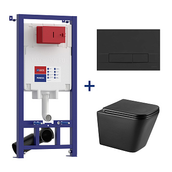 Комплект 3в1: Инсталляция Lemark PENEDA для унитазов с кнопкой смыва BIT чёрный матовый + унитаз подвесной безободковый  FLOREX Торнадо чёрный матовый Комплект 3в1: Инсталляция Lemark PENEDA для унитазов с кнопкой смыва BIT чёрный матовый + унитаз подвесной безободковый  FLOREX Торнадо чёрный матовый