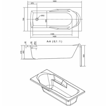 Ванна прямоугольная SANTANA 160*70