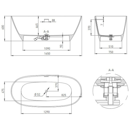 Ванна из искусственного камня S-Stone Salini Sofia 164x75 см матовая,102521M Ванна из искусственного камня S-Stone Salini Sofia 164x75 см матовая,102521M