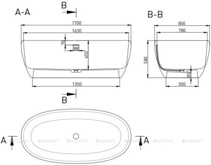 Ванна из литьевого мрамора Salini Luce 170х85 100121M Ванна из литьевого мрамора Salini Luce 170х85 100121M