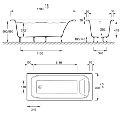 Акриловая ванна Jacob Delafon Elite 170x70 E6D030RU-00, шт Акриловая ванна Jacob Delafon Elite 170x70 E6D030RU-00, шт