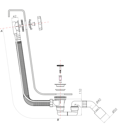 Сифон для ванны и душевого поддона Omnires TK104-1.25+64-SBR, античная медь