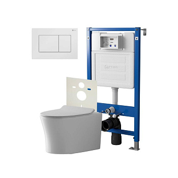 Сет: Система инсталляции Point Элемент для подвесного унитаза PN45120 + Клавиша смыва для инсталляции Point Ника, белая, PN44081W + Унитаз подвесной Point Вега безободковый, сиденье микролифт PN41711