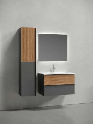 Тумба подвесная SANCOS Delta 790х445х500, c двумя ящиками оснащенными доводчиками, дуб красный/графит , арт. DL80GR