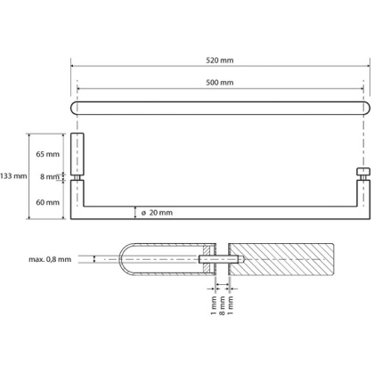 Полотенцедержатель Bemeta Omega 104204352 Хром, для стеклянной двери 500 мм