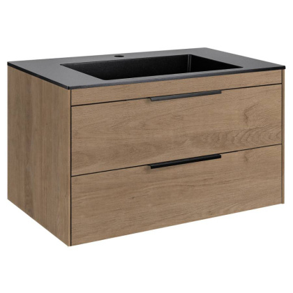 База под раковину Chiara 2D 800 подвесная, 2 выкатных ящика soft-close, N.Oak