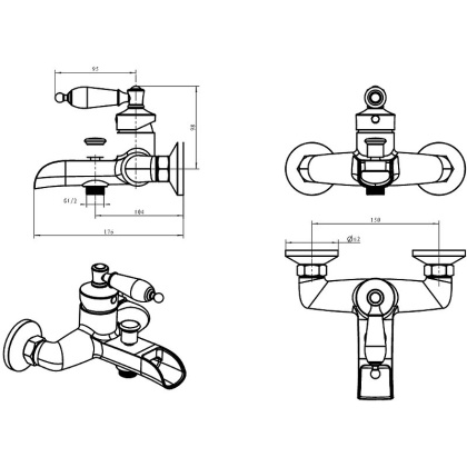 Смеситель для ванны VOGUE CRYSTAL, бронза_Комплект