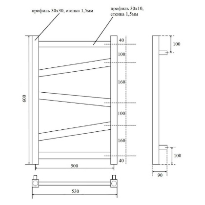 Полотенцесушитель электрический Point Феникс PN15156BE П5 500x600 левый/правый, черный