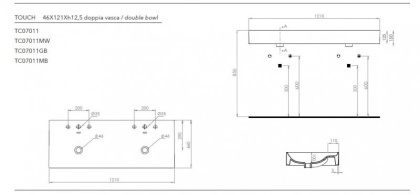 TOUCH Керамическая раковина c двумя чашами TC07011 белый глянцевый, 121x46x12,5 TOUCH Керамическая раковина c двумя чашами TC07011 белый глянцевый, 121x46x12,5