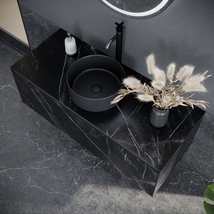Тумба подвесная SANCOS Stone из керамогранита с одним выдвижным ящиком и столешницей из керамогранита 1200х400х495, керамогранит Nero Marquina, арт. ST120NM Тумба подвесная SANCOS Stone из керамогранита с одним выдвижным ящиком и столешницей из керамогранита 1200х400х495, керамогранит Nero Marquina, арт. ST120NM
